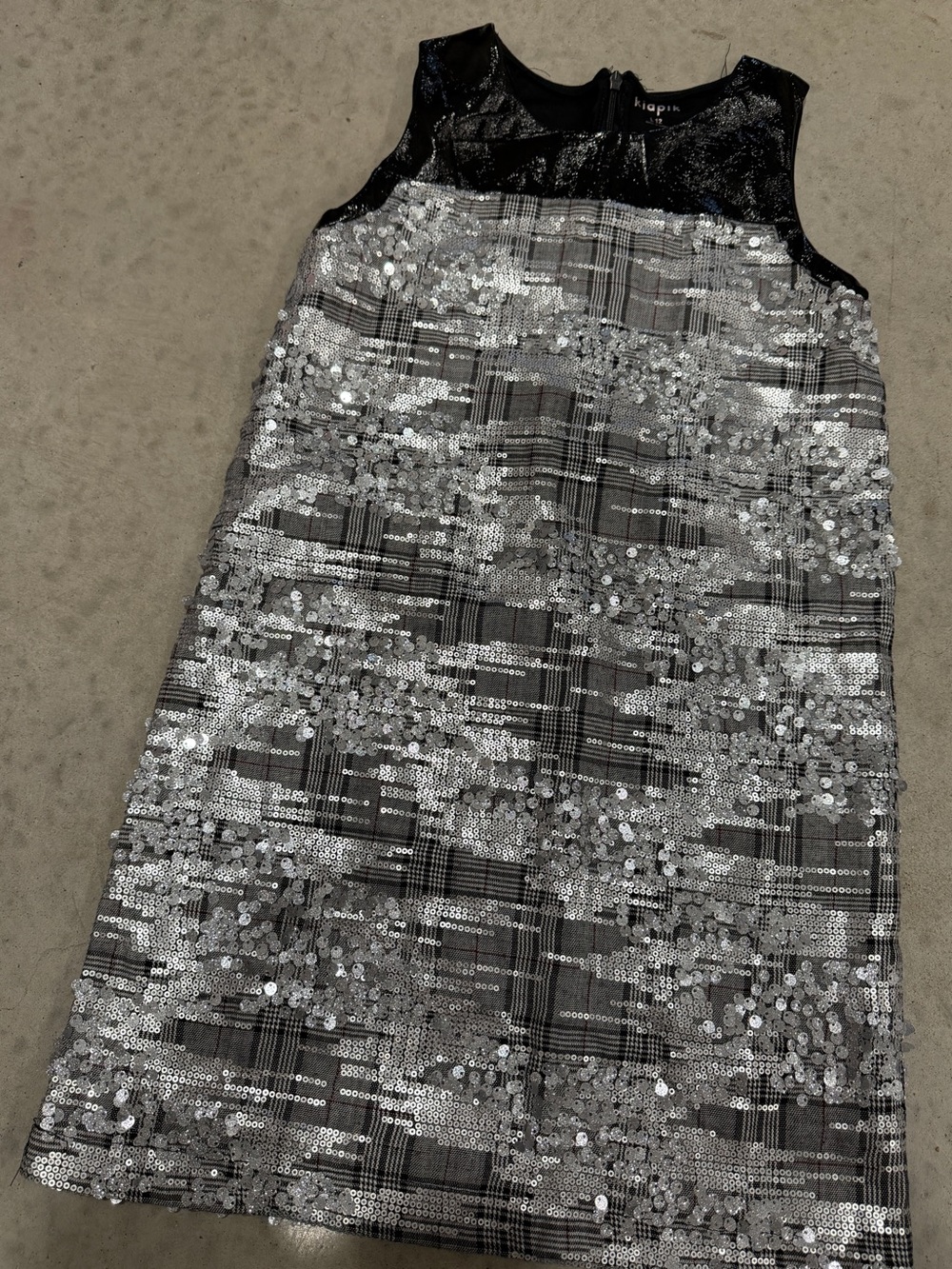 kidpik Silver and Black Sequin Plaid A-Line Skirt